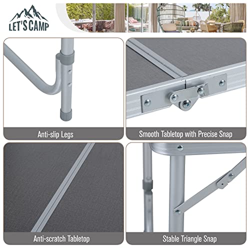 LET'S CAMP Folding Camping Table 4FT Aluminum Picnic Table, Portable Dining Table Lightweight Folding Card Table for Indoor Outdoor Camping Patio