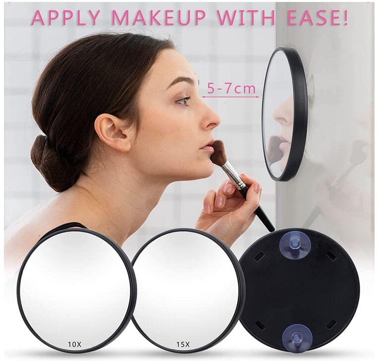 DBOO 15X 10X Magnifying Mirror Makeup Mirror Suction Cup Mirror Travel Mirror with Suction Cups Makeup Magnifier Black