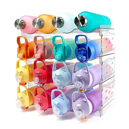 clbutge Water Bottle Organizer for Cabinet, 4 Pack Stackable Water Bottle Storage Rack, Kitchen Pantry Organization and Storage Shelf, Wine Drink