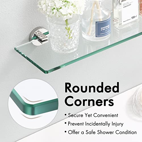 KES Glass Shelf with Stainless Steel Bracket, 60CM Bathroom Shelf Floating Shelf Tempered Glass Wall Mounted Polished Finish, A2024S60