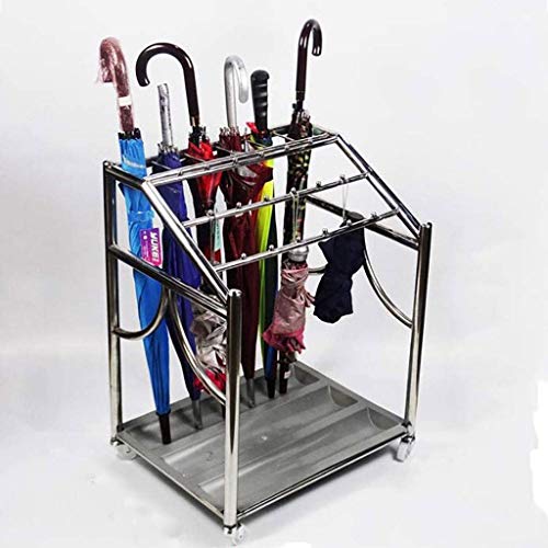 SEYFI Umbrella Stands, Pulley Umbrella Stand,Large Commercial,Stainless Steel Umbrella Storage Holder with Removable Drip Tray/Silver