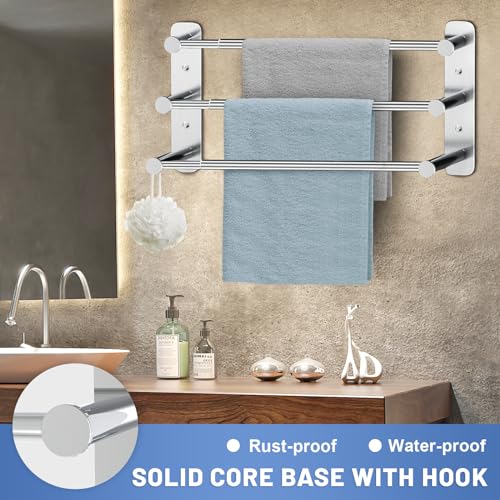 Otoomenz Towel Rail Wall Mounted 3-Tier Towel Rack, SUS 304 Stainless Steel Towel Shelves, Towel Bar Towel Storage 2 Installation Methods Adjusta