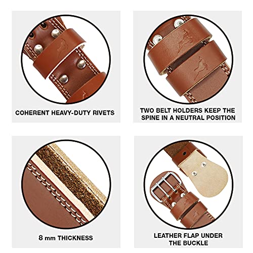 IBEX Weight Lifting Belt Leather 4” Padded Lumbar Back Support Suede Lining Steel Buckle Functional Training Bodybuilding Powerlifting Exercise D