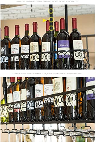 SUCHETA Hanging Wine Rack with Glass Holder and Shelf, Wine Racks Hanging Wine Glass Rack Under Cabinet Wine Rack Glass Holder Stemware Holder Wi