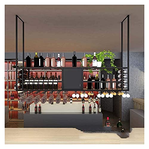 SUCHETA Hanging Wine Rack with Glass Holder and Shelf, Wine Rack Hanging,Wine Glass Racks Stemware Holder, Adjustable Height DecorationShelf, Ret