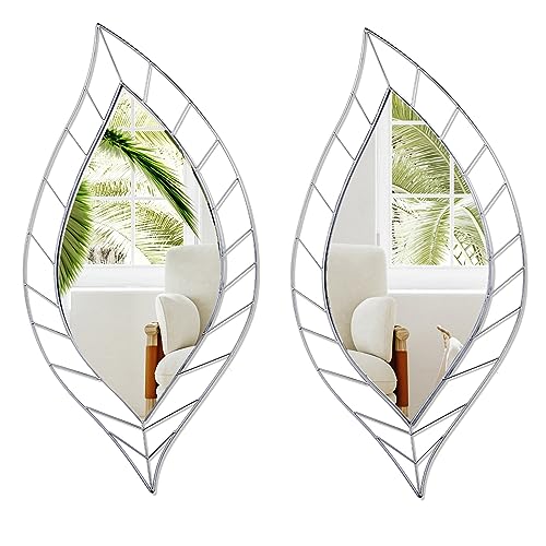 Chunful 2 Pack Wall Mirrors 36 x 18 Inch Decorative Leaf Mirror Artistic Modern Mirror Leaves Shaped Mirrors Decor for Living Room, Bedroom, Bath