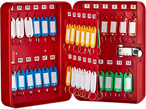 My Charity Boxes MCB Combination Lock Keys Cabinet Security Storage Box Organizer Holder Locked Key Box Wall Mount Steel 48 Slots (Red)