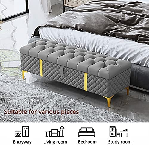 Storage Ottoman Bench,Luxurious Storage Bench End Of Bed Bench,Leather Upholstered Bench With Storage,Pink,80X40X45Cm(31X16X18Inch)