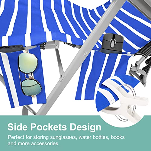 Newthinking Sun Lounger Towels, Beach Sunbed Towels with Pockets, Pool Chair Towel for Loungers, Summer Beach Travel, 30 inch x 84 inch (Blue)
