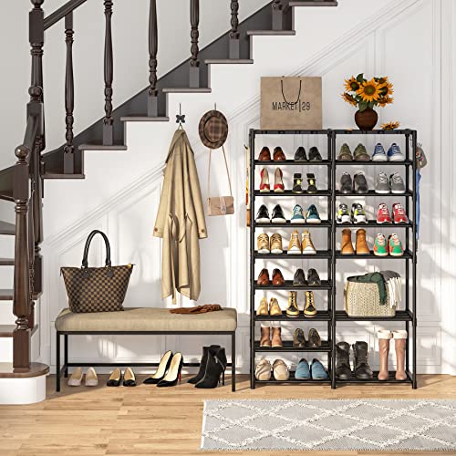 Tribesigns Shoe Rack Organizer, 32-40 Pairs Storage Shelf, 9 Tiers Stand, for Closet, Boot Organizer with 2 Hooks, Stackable Tower