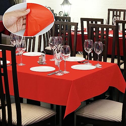 HXMJIED 137 x 274cm Red Disposable Tablecloths 2 Pack Rectangle Table Cloth Plastic Party Table Cover for Barbecue, Picnic Dining,Wedding,Coronat