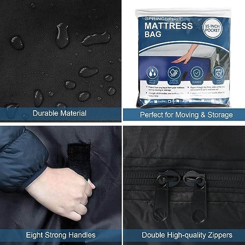 Mattress Bag for Moving Double Bed(US Full Size)with 4 Handles for Easy Moving, Waterproof Mattress Storage Bag, Double Zippers Reusable Heavy Du