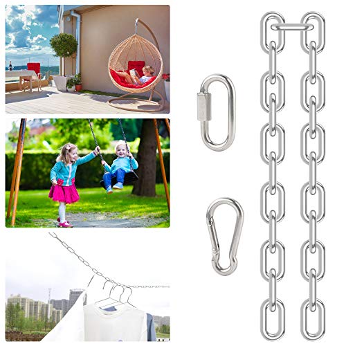 DesertBoy 2Pcs Stainless Steel Chain Heavy Duty M4 Hanging Chair Chain (0.6M/23.7Inch) with 4 Carabiners for Hanging Sandbags, Hanging Chairs, Yo