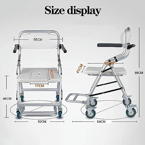 CNAOHGHN Toilet Chair with Wheels, Toilet Chair, Bathroom Tub, U-Shaped Padded Stool, Folding Armrest Pedal and Lockable Wheels, Transport Wheel