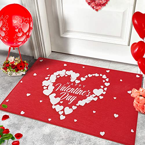 LuxFocus Doormat with Heart Patterns Non Slip Floor Mat Welcome Doormat for Indoor and Outdoor Valentines Day Decoration Mashine Washable Mats Ru