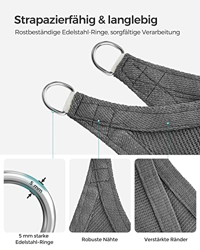 SONGMICS Sun Shade Sail 2x2m HDPE Fabric Breathable Water Permeable Canopy for Patio Garden Balcony Camping Square Concave 2m Ropes Smoke Grey GS