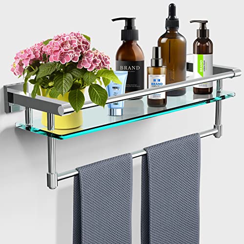 Bathroom Glass Shelf Towel Rack Shelf Glass Organizer Wall-Mounted Bathroom Storage SUS304 Stainless Steel Towel bar/Track Wall-Mounted Tempered