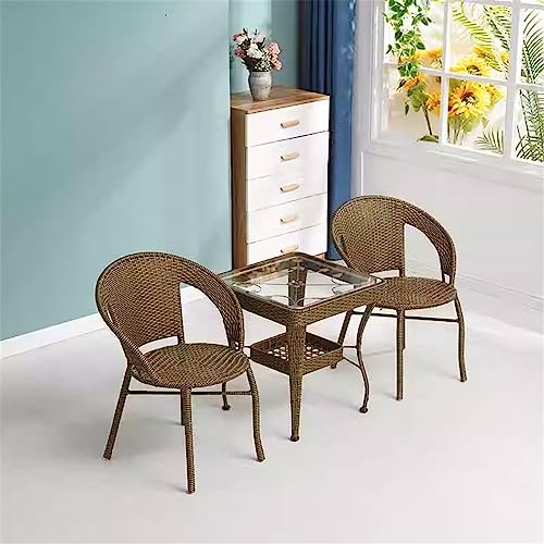 JHKZUDG 3-Piece Rattan Garden Furniture Set, Outdoor Wicker Dining Set Conversation Table Chairs,Patio Bistro Set with Glass Table And 2 Chairs,f