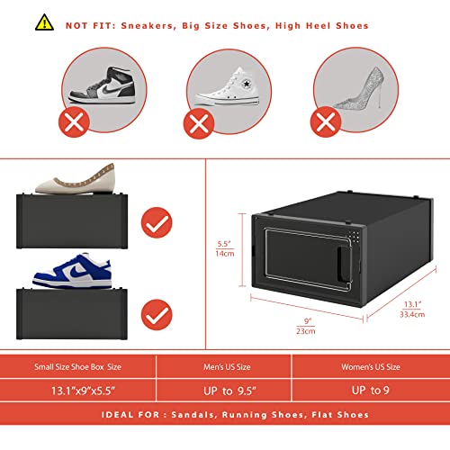 MELDEVO 12 Pack Shoe Organizer Boxes, Black Plastic Stackable Shoe Storage Bins For Closet, Space Saving Shoe Holder Sneaker Display Case for Med