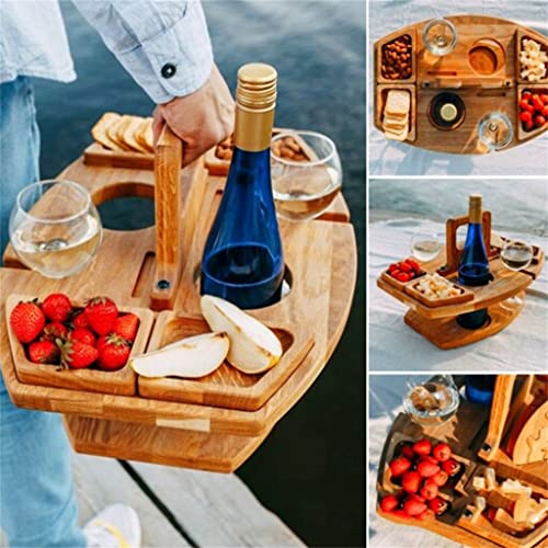 MGWYE Wooden Wine Rack Outdoor Picnic Table Portable Wine Rack Removable Fruit Table Wine Glass Holder
