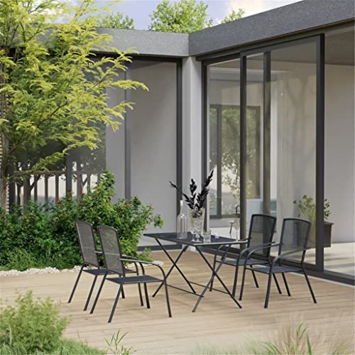 DLOETT 3pcs/5pcs/7pcs Garden Dining Set Steel Anthracite Outdoor Furniture Set Deaks and Chairs (Color : 7pcs, Size : Talla �nica)