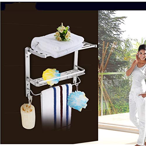 RSOCHS Towel Rack with Shelf for Bathroom Foldable Shower Towel Holder Wall Mounted Stainless Steel Brushed