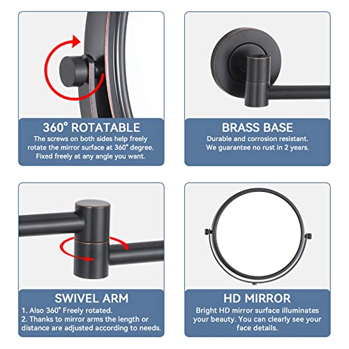 DOWRY Bathroom Extendable Mirror - 10x Wall Mounted Magnifying Mirror - Black Wall Mounted Makeup Mirror - Shaving Mirror Wall Mounted - 360 ° Ro