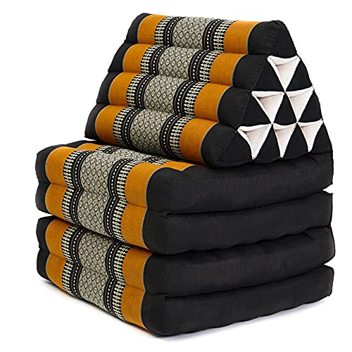 Leewadee 3-Fold Mat with Triangle Cushion – Comfortable TV Pillow, Foldable Mattress with Cushion Made of Eco-Friendly Kapok, 170 x 53 cm, black
