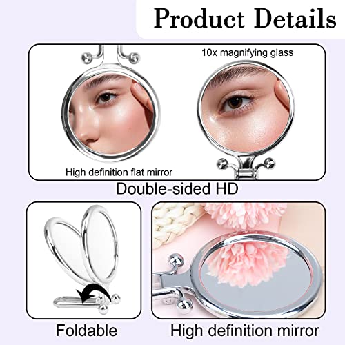 Ownfeel Magnifying Hand Held Mirror Travel Small Mirror Folding- 1X/10X Portable Makeup Mirror 6Inch Compact Mirror Double Sided High Definition