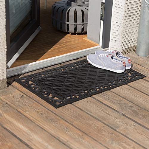 Relaxdays Rubber Anti-Slip Doormat with Floral Pattern in Cast Iron-Look Welcome Mat with Weather-Proof Rubber Size: 1 x 75 x 45 cm, Black