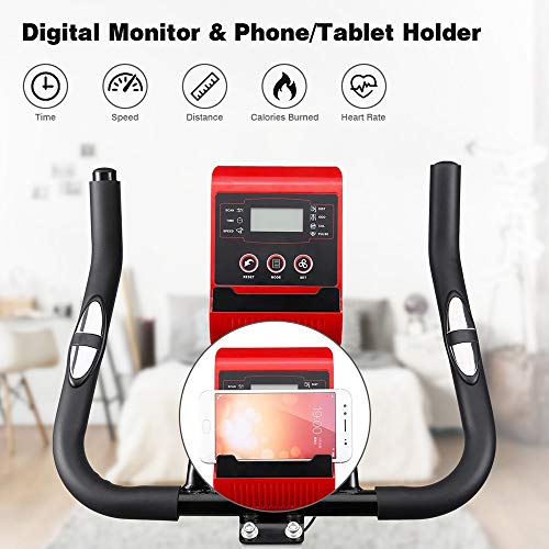 N/A Exercise Bike with Accessories and Tools Adjustable Belt Drive Sport Exercise Bike with Digital Monitor (Color : Red)