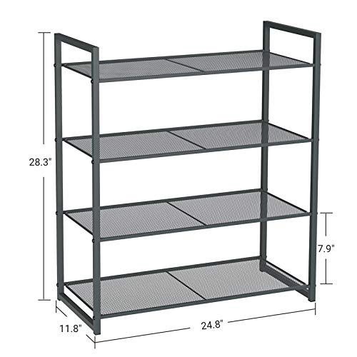 SONGMICS 4-Tier Shoe Rack, Shoe Organizer, 12-16 Pairs of Shoes, Metal Shoe Rack Storage,Smoky Gray ULMR84GC