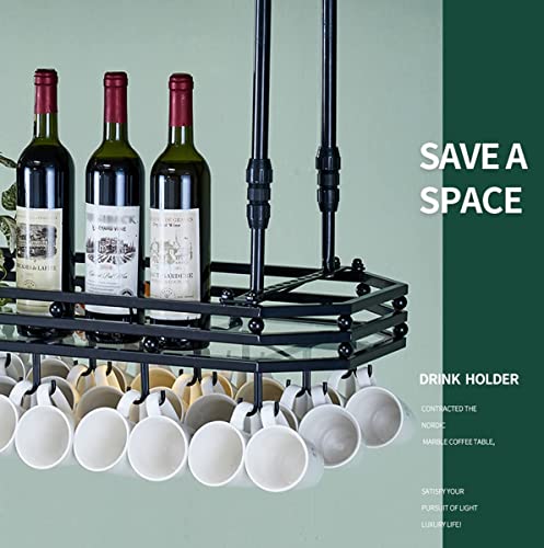 EMISOO Ceiling Wine Glass Rack, Hanging Wine Glass Rack, Ceiling Mount Metal Wine Glass Holder with Display Shelf,Height Adjustable Hanging Wine