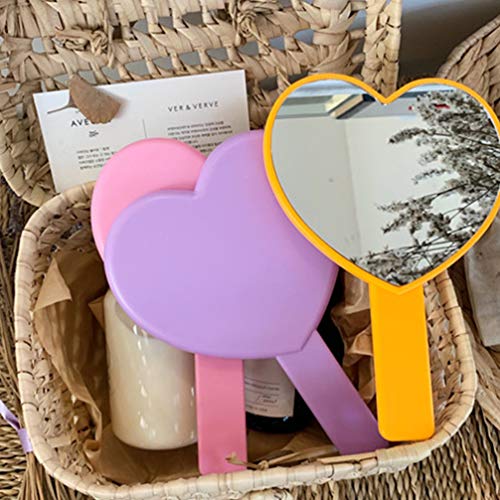 FRCOLOR 3Pcs Women Handheld Mirror Heart Shaped Makeup Mirror Portable Cosmetic Mirrors with Handle for Home and Salon Purple