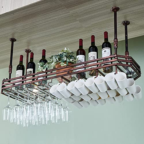 EMISOO Ceiling Wine Glass Rack, Hanging Wine Glass Rack, Ceiling Mount Metal Wine Glass Holder with Display Shelf,Height Adjustable Hanging Wine
