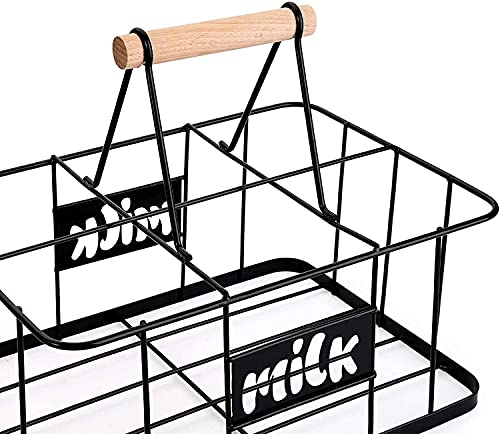 Bekith 6 Unit Milk Bottle Holder Wire Metal Doorstep Milk Crate Rustic Farmhouse Wire Bottle Carrier with Handle, 29 x 20 x 13 cm