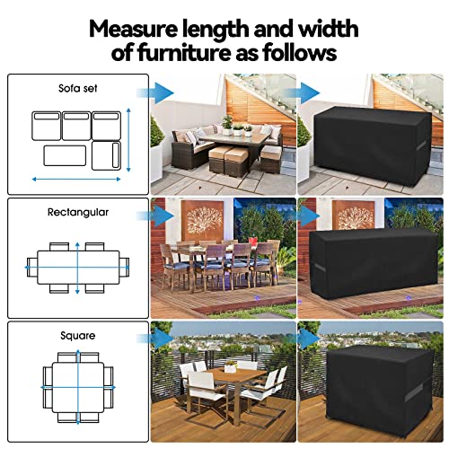 Garden Furniture Covers,GUANJUNE Outdoor Patio Table Set Cover Waterproof,Anti-UV Heavy Duty Upgraded 420D Oxford Fabric Rattan Furniture Covers,