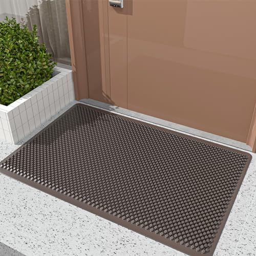 Fowooyeen FWY003B Outdoor Indoor Door Mat, Silicone Scraper Mat, Durable Non-Slip Welcome Entrance Way Rug, Front Door Mats Low-Profile Heavy Dut