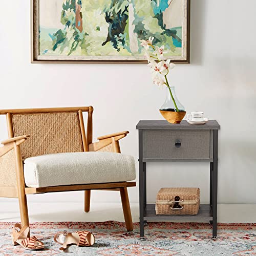 VECELO Vintage Nightstand, End Side Table with Drawer and Shelf, Home Decoration for Living Room Bedroom, X-Shape Legs and Water-Proof Surface, H