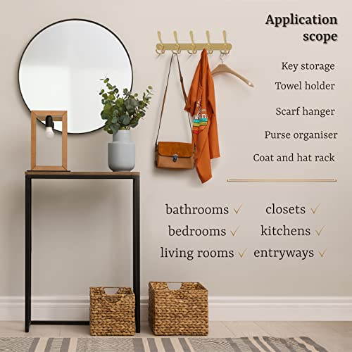 SAYONEYES Gold Coat Rack Wall Mount with 5 Tri Hooks for Hanging – 16 Inch Heavy Duty Stainless Steel Rustic Coat Rack Wall Mount – Hat Rack, Han
