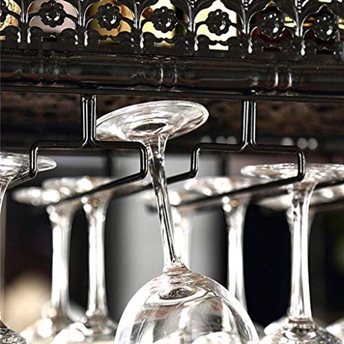 Metal Iron Ceiling Wine Rack, Hanging Mounted Wine Bottle Holder, Upside Down Champagne Glass Rack, Stemware Goblet Rack, Bar Home Decor, Black (