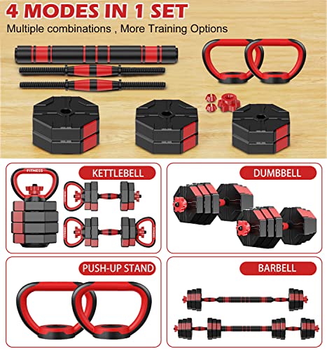 Prapark Adjustable Dumbbell Set - 22/44/66/88LB Free Weights Set with Connector - 4 in1 Weights Dumbbells Set Used as Barbell, Kettlebells, Push
