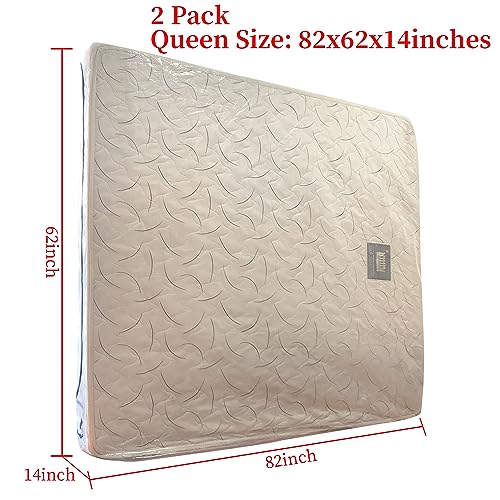 JUNESHE 2 Pack Zippered Queen Mattress Bags for Moving and Storage-3 Mil Mattress Moving Bags-Waterproof Mattress Protectors,82x62x14 inches