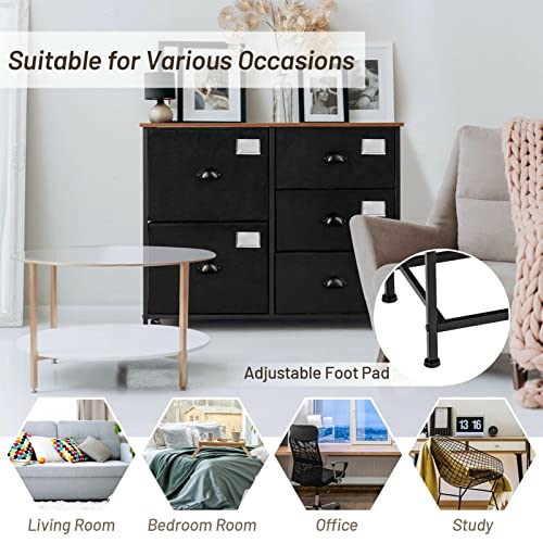 FGHOEV 5 Drawer Dresser Fabric Storage Tower Unit For Bedroom Hallway Closets