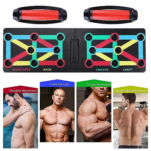 TOMSHOO Push Up Board, 12 in 1 Press Up Board Foldable Portable with Push Up Handle and Anti-slip Stickers, Multifunctional Muscle Board Workout
