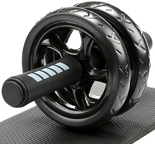 H&S Ab Roller for Strength Training Equipment - Abs Sit Up Exercise Wheel for home gym with Extra Thick Knee Pad Mat - Ab Trainer w/Dual Glide Wh