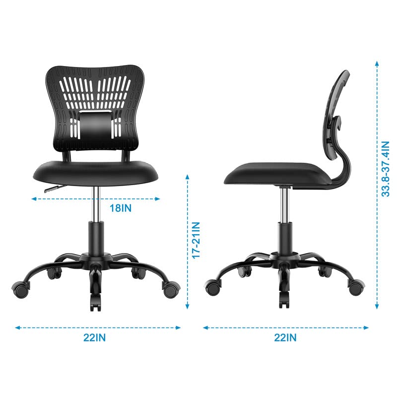 PALONE Adjustable Office Chair Ergonomic Desk Chair 360° Swivel Computer Gaming Armless Chair Mesh Task No Arms Chair with S-Back Support Comfy C