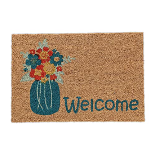 Relaxdays Welcome Doormat Coir Coconut, 40 x 60 cm, Vase Design, Door Mat Inside & Outside, Non-Slip Shoe Wiper, Natural