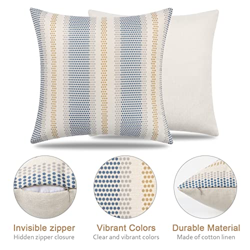 Dremisland Outdoor Waterproof Throw Cushion Covers Set of 2 Blue Yellow Stripe Pillowcases Decorative Farmhouse Water Resistant Pillow Covers for