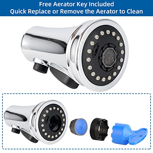 Hibbent Kitchen Faucet Head Replacement, Pull Down Kitchen Spray Head with 9 Adapters, 3-Function Kitchen Sink Spray Nozzle Compatible withMost F